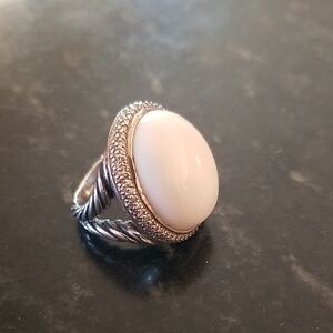 David Yurman White Oval Cable Ring with Pavé Halo - size 7